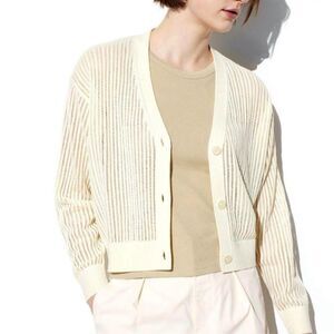Uniqlo Mesh V-Neck Short Cardigan Cream Knit Sweater